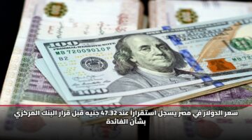 سعر الدولار في مصر يسجل استقراراً عند 47.32 جنيه قبل قرار البنك المركزي بشأن الفائدة