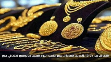 انخفاض عيار 21 الآن [تحديث الصاغة].. سعر الذهب اليوم السبت 22 نوفمبر 2025 في مصر