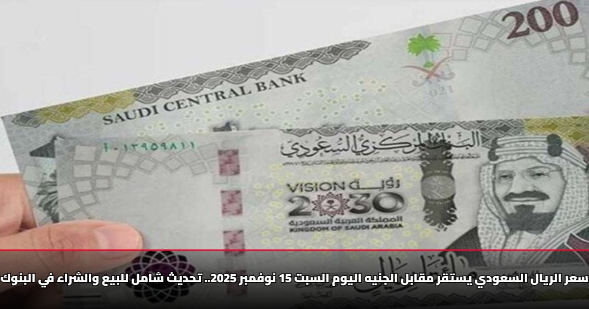 سعر الريال السعودي يستقر مقابل الجنيه اليوم السبت 15 نوفمبر 2025.. تحديث شامل للبيع والشراء في البنوك 5 سعر الريال السعودي يستقر مقابل الجنيه اليوم السبت 15 نوفمبر 2025.. تحديث شامل للبيع والشراء في البنوك