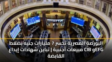 البورصة المصرية تخسر 7 مليارات جنيه بضغط مبيعات أجنبية | تباين شهادات إيداع CIB وEFG القابضة