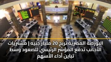 البورصة المصرية تربح 20 مليار جنيه | مشتريات الأجانب تدفع المؤشر الرئيسي للصعود وسط تباين أداء الأسهم