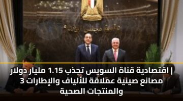 اقتصادية قناة السويس تجذب 1.15 مليار دولار | 3 مصانع صينية عملاقة للألياف والإطارات والمنتجات الصحية