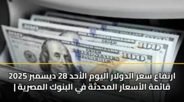 ارتفاع سعر الدولار اليوم الأحد 28 ديسمبر 2025 | قائمة الأسعار المحدثة في البنوك المصرية