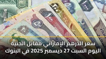 سعر الدرهم الإماراتي مقابل الجنيه اليوم السبت 27 ديسمبر 2025 في البنوك