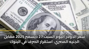 سعر الدولار اليوم السبت 27 ديسمبر 2025 مقابل الجنيه المصري: استقرار الصرف في البنوك