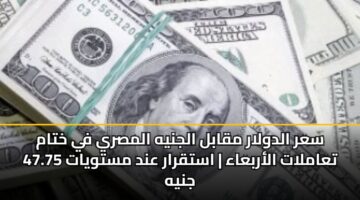 سعر الدولار مقابل الجنيه المصري في ختام تعاملات الأربعاء | استقرار عند مستويات 47.75 جنيه