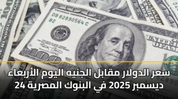 سعر الدولار مقابل الجنيه اليوم الأربعاء 24 ديسمبر 2025 في البنوك المصرية