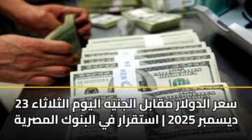 سعر الدولار مقابل الجنيه اليوم الثلاثاء 23 ديسمبر 2025 | استقرار في البنوك المصرية