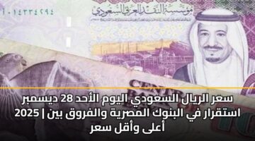 سعر الريال السعودي اليوم الأحد 28 ديسمبر 2025 | استقرار في البنوك المصرية والفروق بين أعلى وأقل سعر