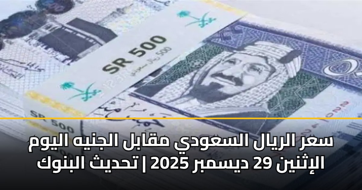 سعر الريال السعودي مقابل الجنيه اليوم الإثنين 29 ديسمبر 2025 | تحديث البنوك 5 سعر الريال السعودي مقابل الجنيه اليوم الإثنين 29 ديسمبر 2025 | تحديث البنوك