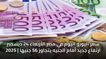 سعر اليورو اليوم في مصر الأربعاء 24 ديسمبر 2025 | ارتفاع جديد أمام الجنيه يتجاوز 56 جنيهاً