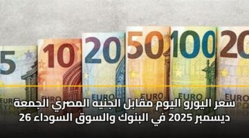 سعر اليورو اليوم مقابل الجنيه المصري الجمعة 26 ديسمبر 2025 في البنوك والسوق السوداء