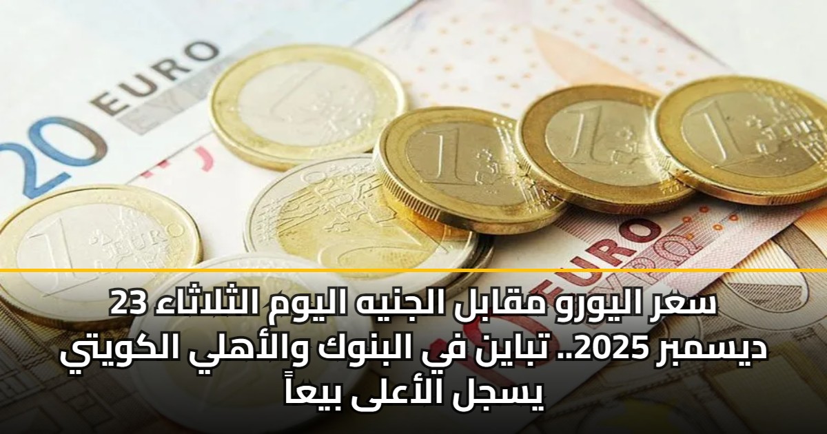 سعر اليورو مقابل الجنيه اليوم الثلاثاء 23 ديسمبر 2025.. تباين في البنوك والأهلي الكويتي يسجل الأعلى بيعاً