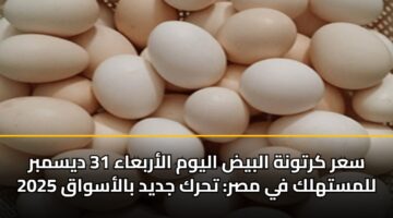 سعر كرتونة البيض اليوم الأربعاء 31 ديسمبر 2025 للمستهلك في مصر: تحرك جديد بالأسواق