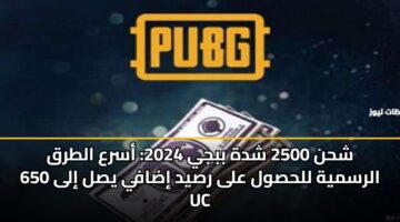 شحن 2500 شدة ببجي 2024: أسرع الطرق الرسمية للحصول على رصيد إضافي يصل إلى 650 UC