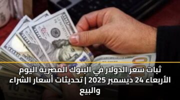 ثبات سعر الدولار في البنوك المصرية اليوم الأربعاء 24 ديسمبر 2025 | تحديثات أسعار الشراء والبيع