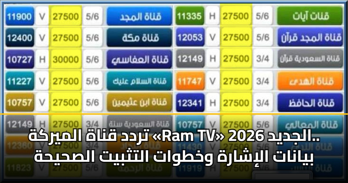 تردد قناة الميركة «Ram TV» الجديد 2026.. بيانات الإشارة وخطوات التثبيت الصحيحة 5 تردد قناة الميركة «Ram TV» الجديد 2026.. بيانات الإشارة وخطوات التثبيت الصحيحة