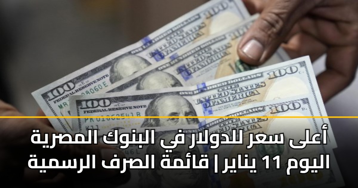 أعلى سعر للدولار في البنوك المصرية اليوم 11 يناير | قائمة الصرف الرسمية 5 أعلى سعر للدولار في البنوك المصرية اليوم 11 يناير | قائمة الصرف الرسمية