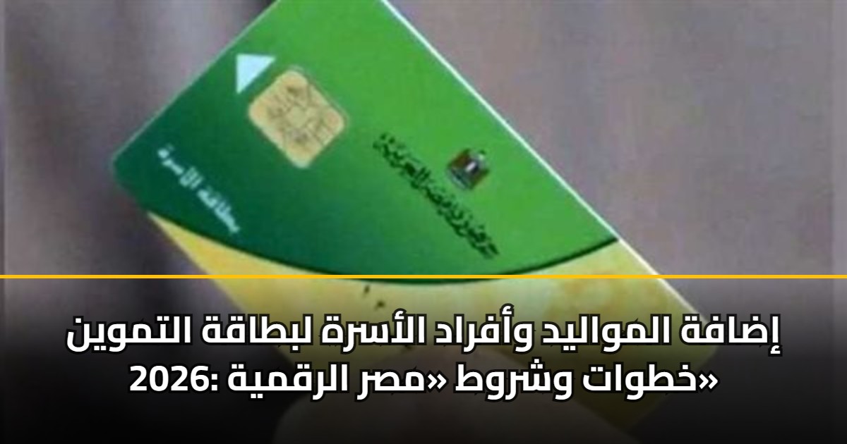 إضافة المواليد وأفراد الأسرة لبطاقة التموين 2026: خطوات وشروط «مصر الرقمية» 5 إضافة المواليد وأفراد الأسرة لبطاقة التموين 2026: خطوات وشروط «مصر الرقمية»