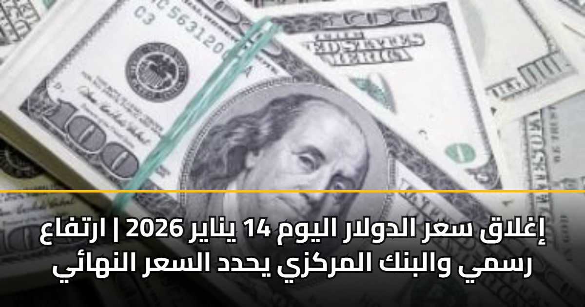 إغلاق سعر الدولار اليوم 14 يناير 2026 | ارتفاع رسمي والبنك المركزي يحدد السعر النهائي