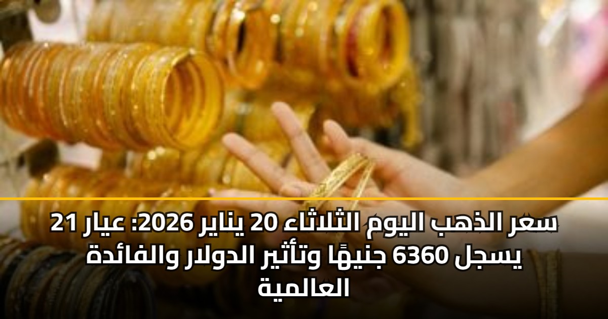 سعر الذهب اليوم الثلاثاء 20 يناير 2026: عيار 21 يسجل 6360 جنيهًا وتأثير الدولار والفائدة العالمية 5 سعر الذهب اليوم الثلاثاء 20 يناير 2026: عيار 21 يسجل 6360 جنيهًا وتأثير الدولار والفائدة العالمية