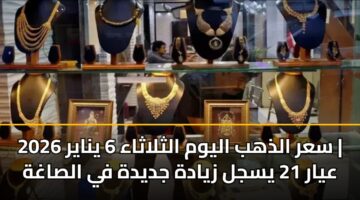 سعر الذهب اليوم الثلاثاء 6 يناير 2026 | عيار 21 يسجل زيادة جديدة في الصاغة