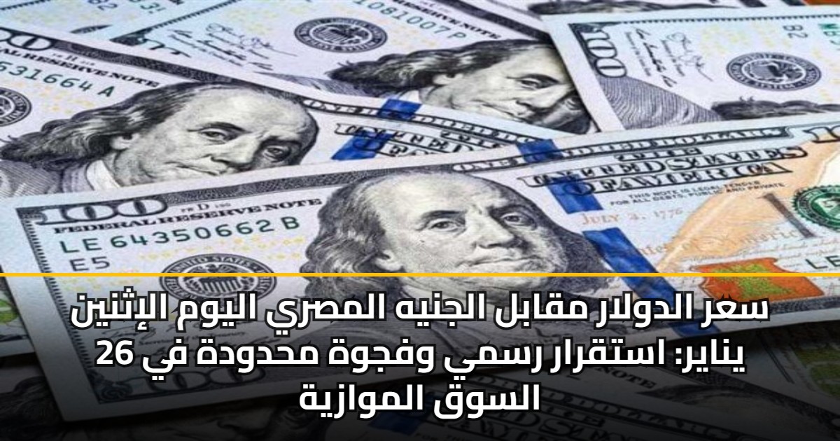 سعر الدولار مقابل الجنيه المصري اليوم الإثنين 26 يناير: استقرار رسمي وفجوة محدودة في السوق الموازية