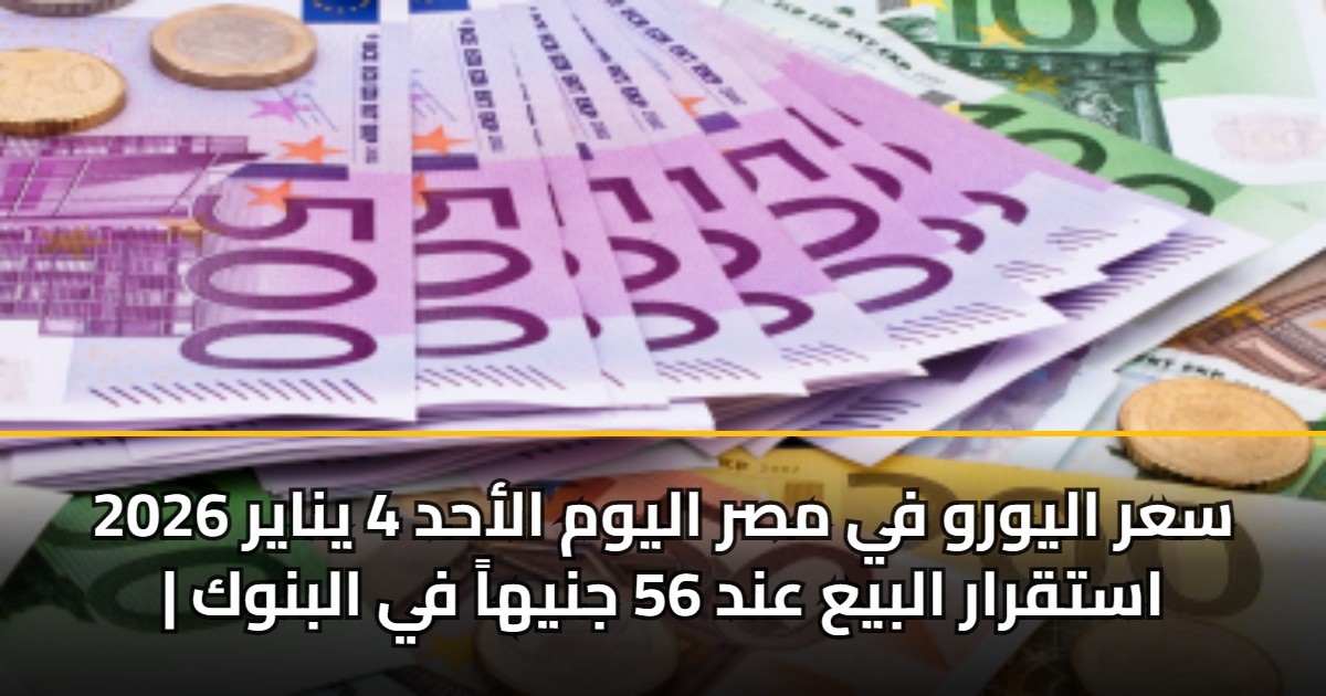 سعر اليورو في مصر اليوم الأحد 4 يناير 2026 | استقرار البيع عند 56 جنيهاً في البنوك