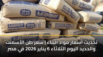 تحديث أسعار مواد البناء | سعر طن الأسمنت والحديد اليوم الثلاثاء 6 يناير 2026 في مصر