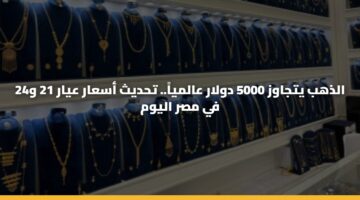 الذهب يتجاوز 5000 دولار عالمياً.. تحديث أسعار عيار 21 و24 في مصر اليوم