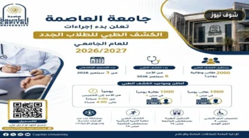 الكشف الطبي بجامعة العاصمة 2026: خريطة المواعيد وأماكن الفحص لجميع الفئات